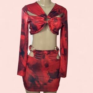 Red & Black Tie-Dye Two-Piece Set
